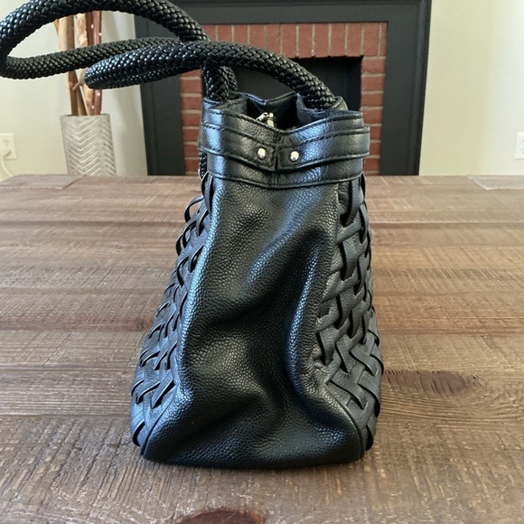 Cole Haan Genevieve Leather Weave Large Tote Bag Suede Interior - Picture 4 of 14